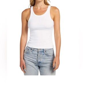 Nuuds Essential Ribbed Cotton Stretch Tank Sz L White Wardrobe Staple